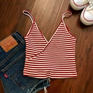 NWT TopShop Red & White Striped Rib Knit Crop Top